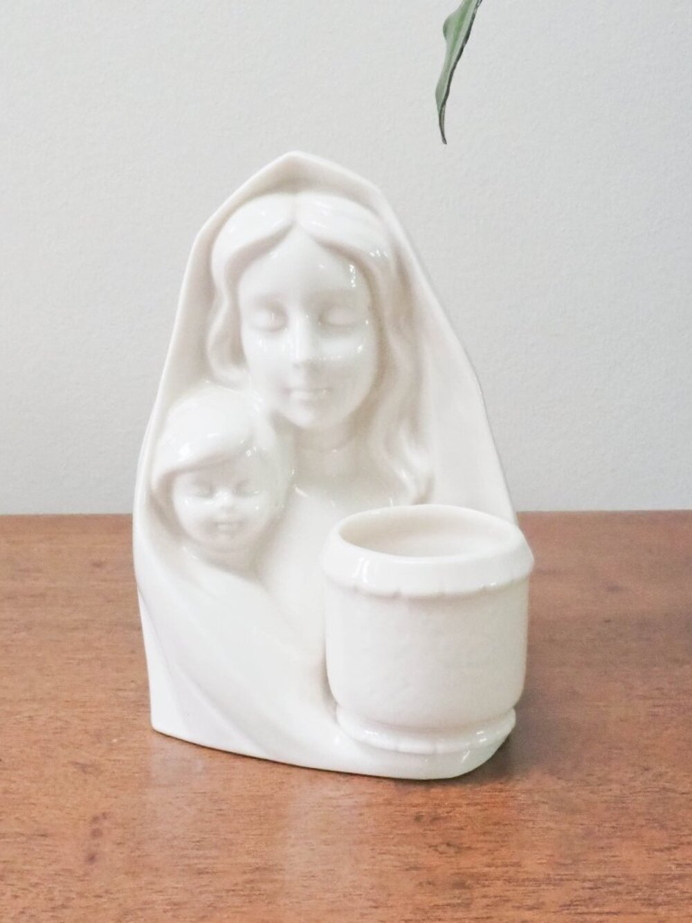 Vtg Virgin Mary Votive Candle Holder - Ceramic Woman and Child Candleholder